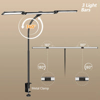 16W LED Desk Lamp for Office Eye-Caring Desk Light with Stepless Dimming Adjustable Flexible Gooseneck 3 Head Foldable Desk Lamp