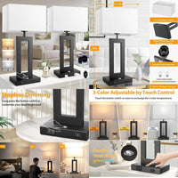 3-Way Dimmable Touch Control Black Table Lamps with USB Ports and AC Outlet, Ideal for Living Room, Bedroom, and Bedside Use