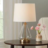 Brass Base Glass Table Lamp 18in Energy Efficient 2way Light Switch Ideal Living Room Bedroom Office 5ft Power Cord